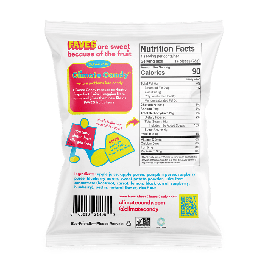 FAVES Blueberry + Raspberry Real Fruit Chews (24-Pack)