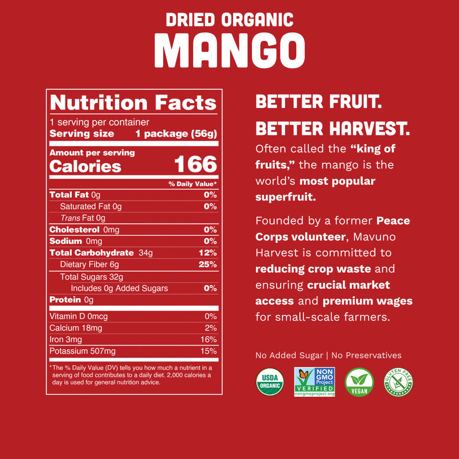 Mavuno Harvest Organic Dried Mango - 1 Pound (6-Pack)