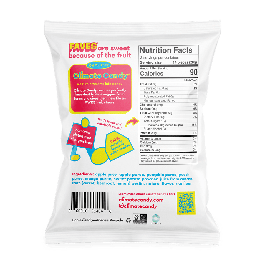 FAVES Peach + Mango Real Fruit Chews (12-Pack)