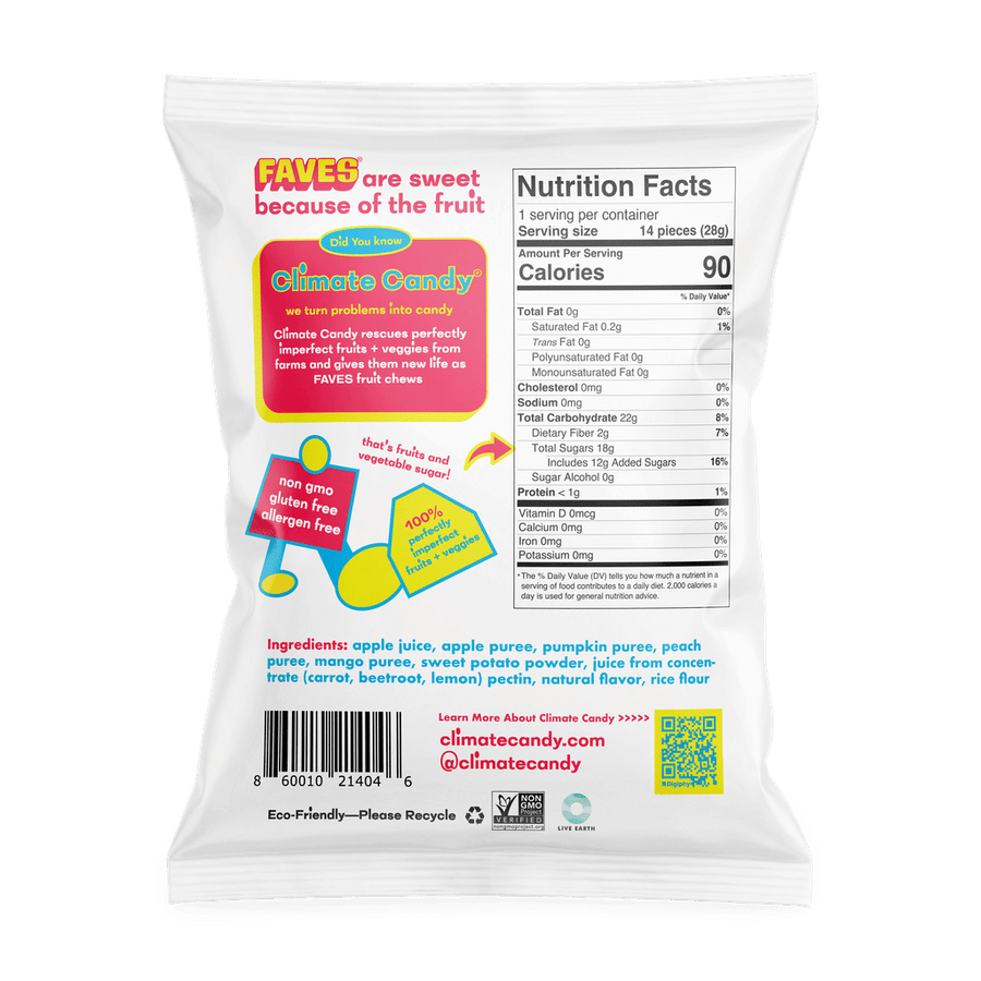 FAVES Peach + Mango Real Fruit Chews (24-Pack)