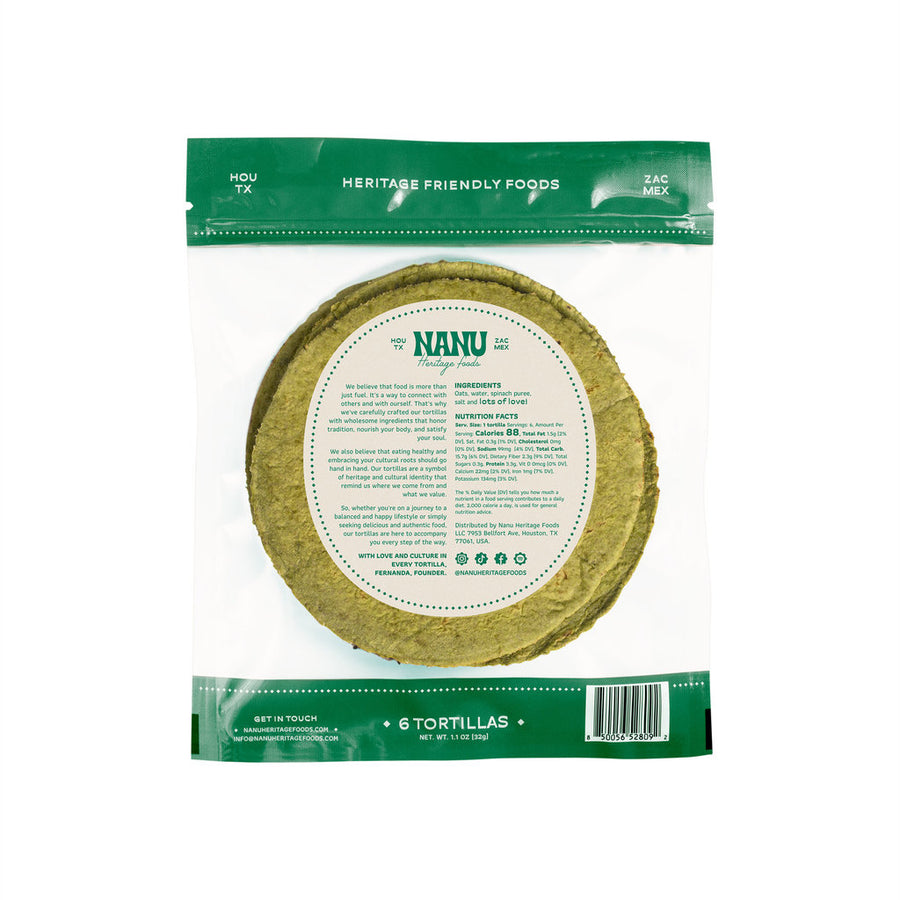 Nanu's Spinach Oat-Flour Tortilla (Pack)