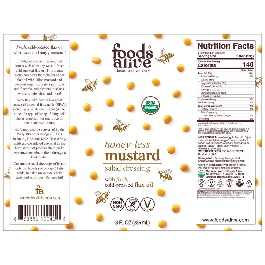 Honey-less Mustard Organic Salad Dressing 8oz (2-Pack)