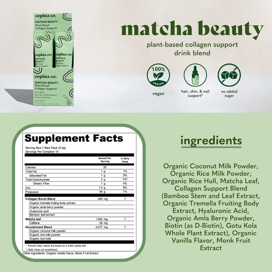 Matcha Beauty Vegan Collagen Support Latte Sticks (10-Pack)