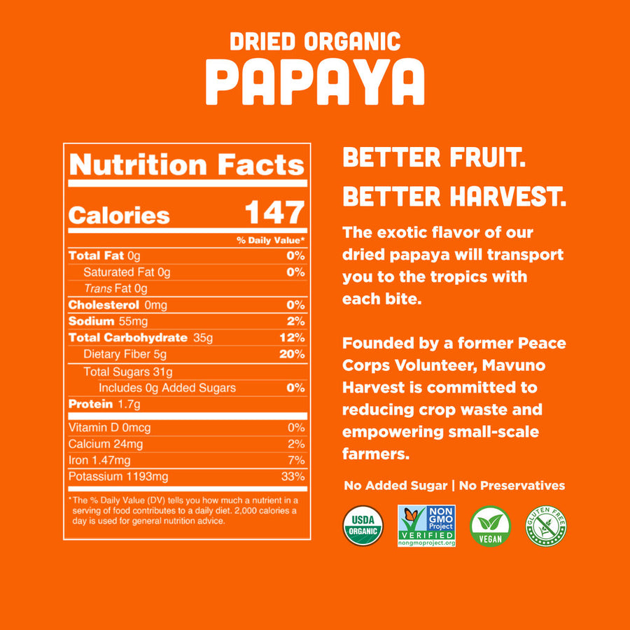 Mavuno Harvest Organic Dried Papaya - 1 Pound (6-Pack)