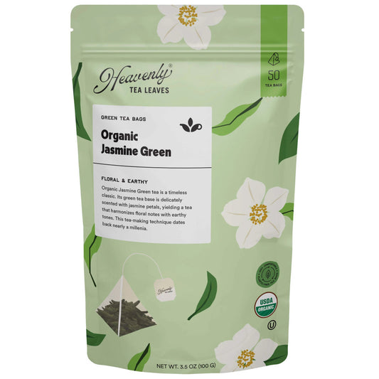 Organic Jasmine Green, Compostable Pyramid Tea Bags