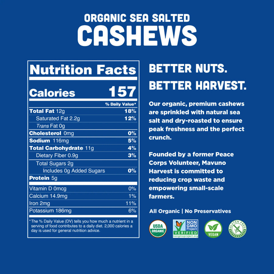 Mavuno Harvest Roasted Sea Salt Cashews - 1 Pound (6-Pack)