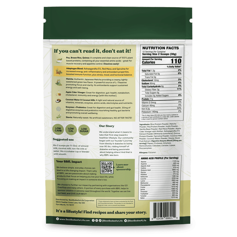 BBfL Plant-Based Matcha Cream Lifestyle Shake Mix