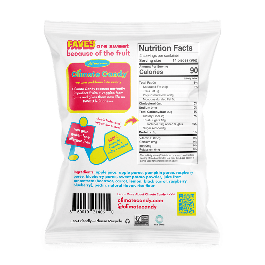 FAVES Blueberry + Raspberry Real Fruit Chews (12-Pack)