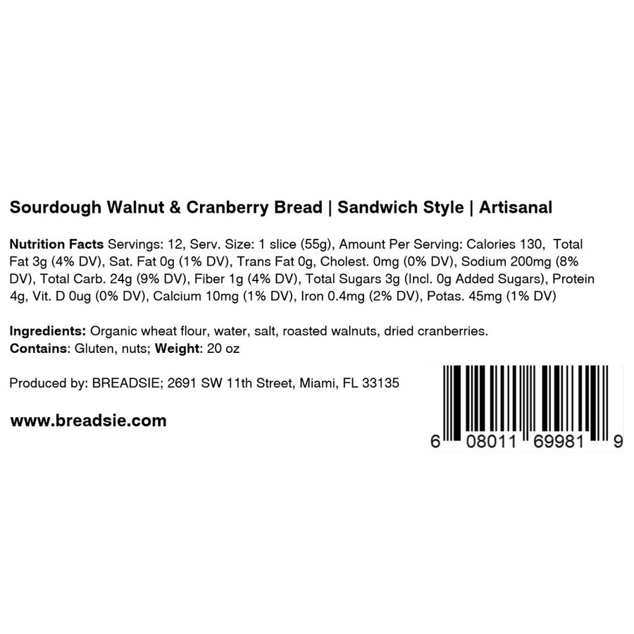 Sandwich Style Sourdough Walnut & Cranberry Bread (Pack)