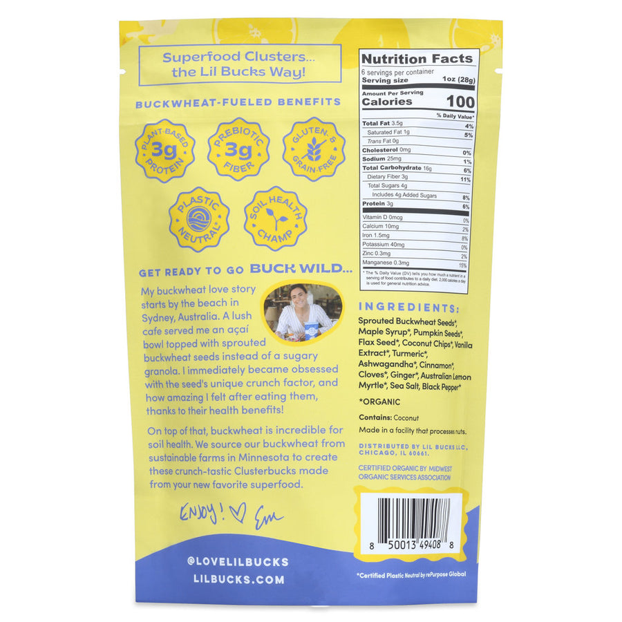 Turmeric Lemon Myrtle Buckwheat Clusterbucks Granola (Pack)